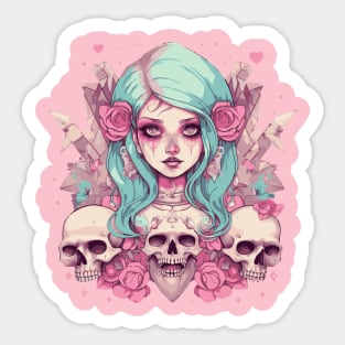 Pastel Goth Girl with skulls Sticker